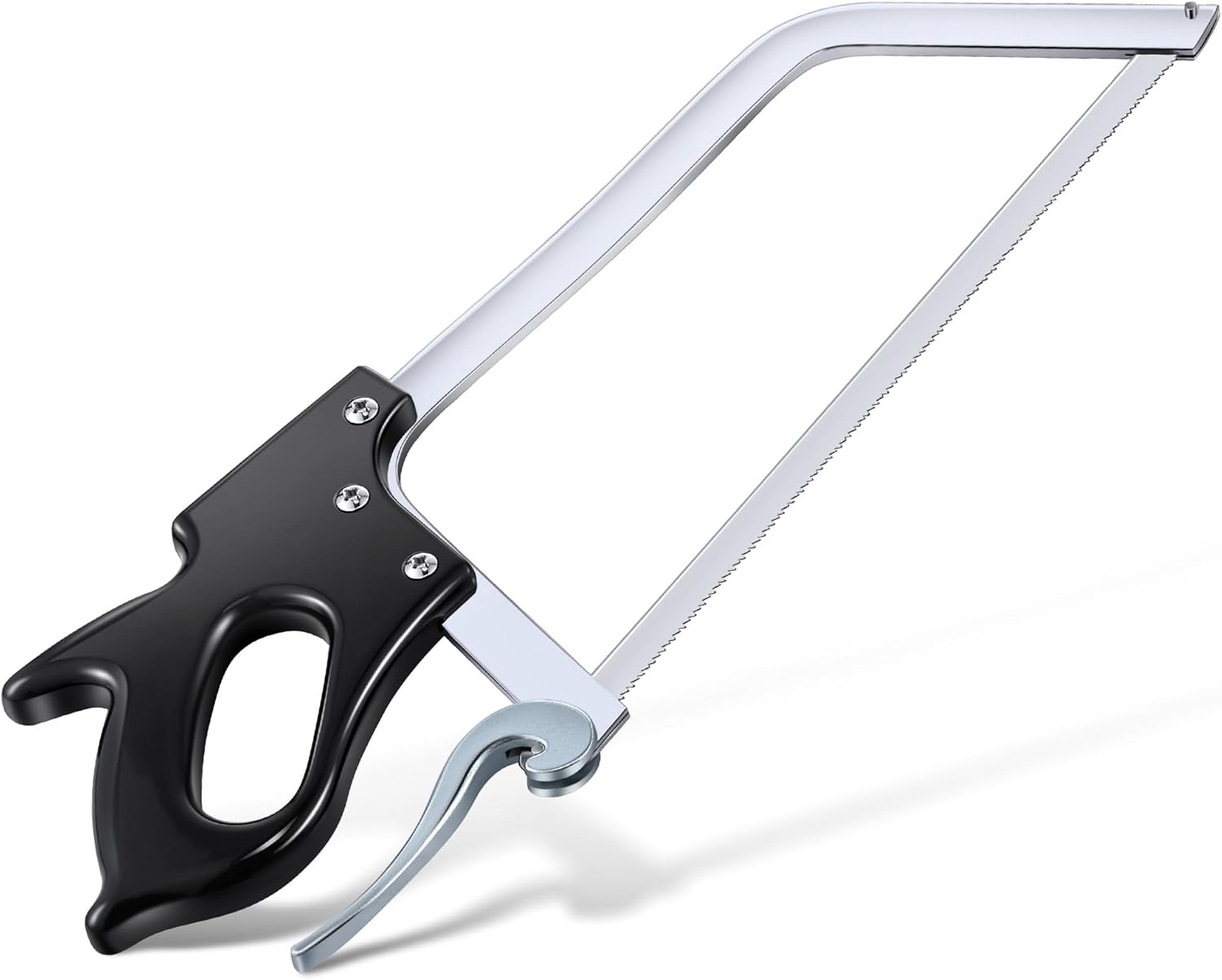 16 Inch Butcher Saw Meat and Bone, Professional Meat Processing Saw with Stainless Steel Blade, Quick Release Black Tightening Cam Comfort Handle, for Household, Processed Livestock and Game