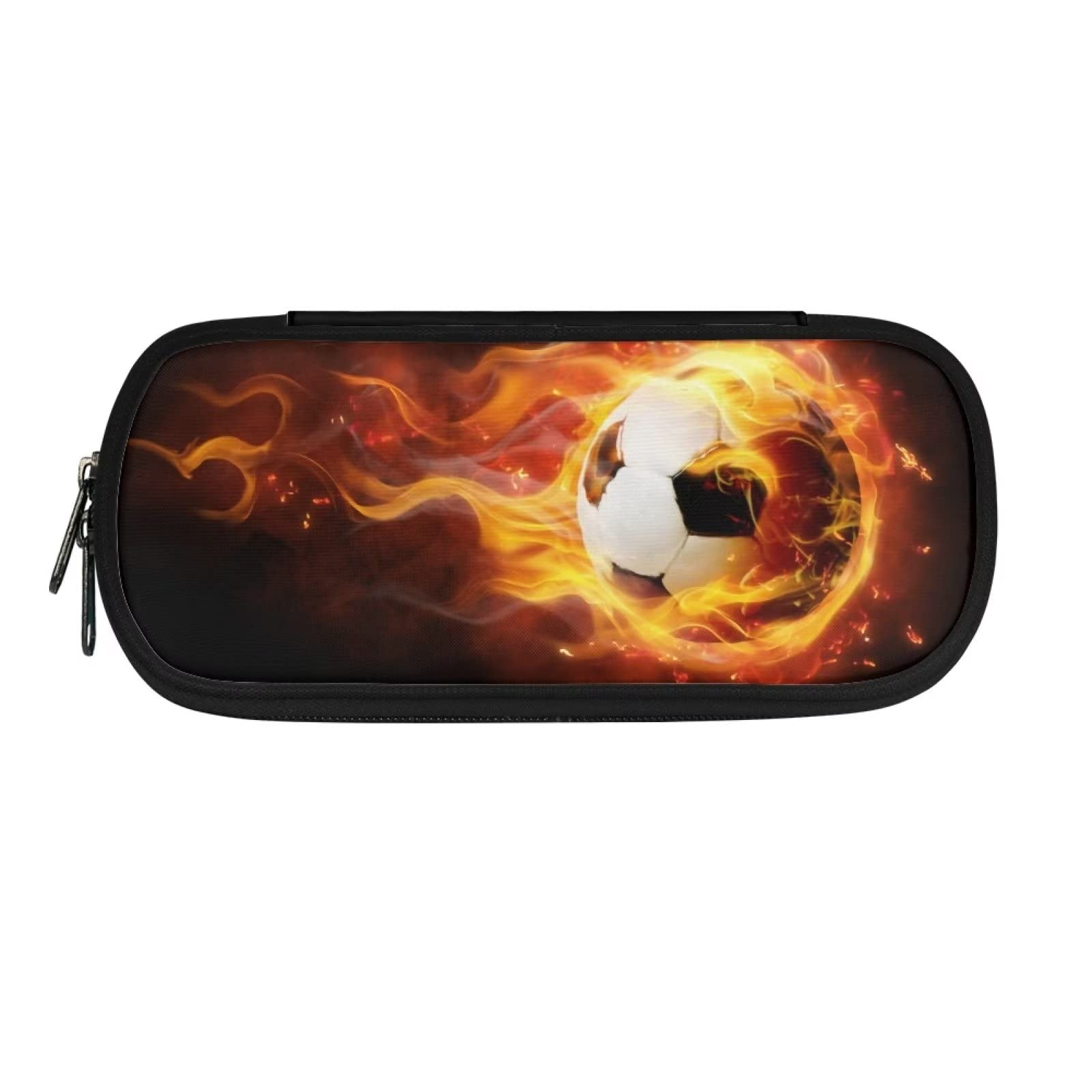 HUGS IDEA Fire Soccer Zipper Pencil Case for Boys and Girls, Big Capacity Pencil Case Zipper Pen Case Office Desk Stationery Organizer School Supplies Pencil Case for Teen