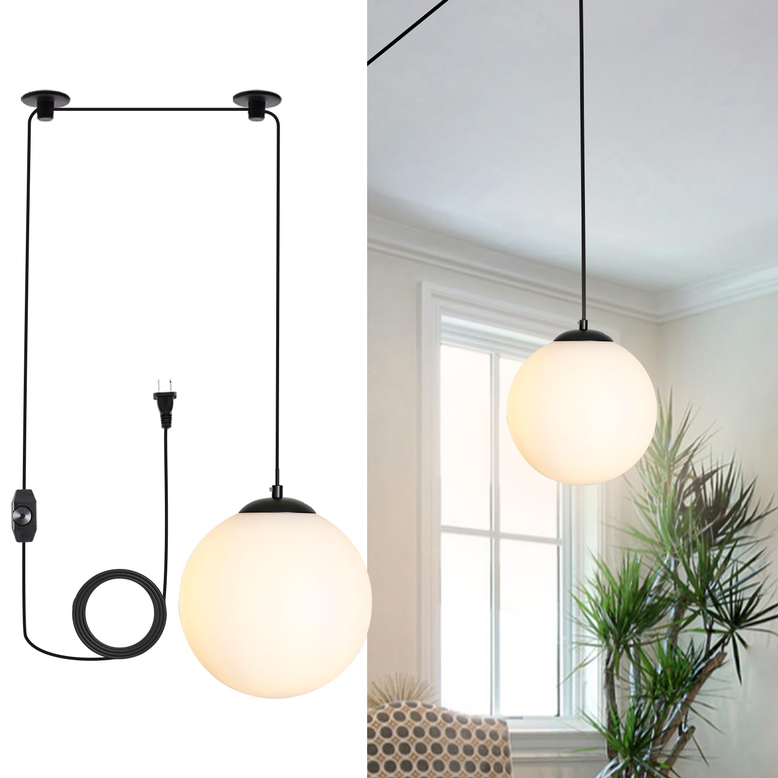 LED Moon Pendant Lamp – 19.7 Inch Warm Orb Ceiling Light, 3-Color Adjustable, Waterproof PE, For Garden, Patio & Indoor Use