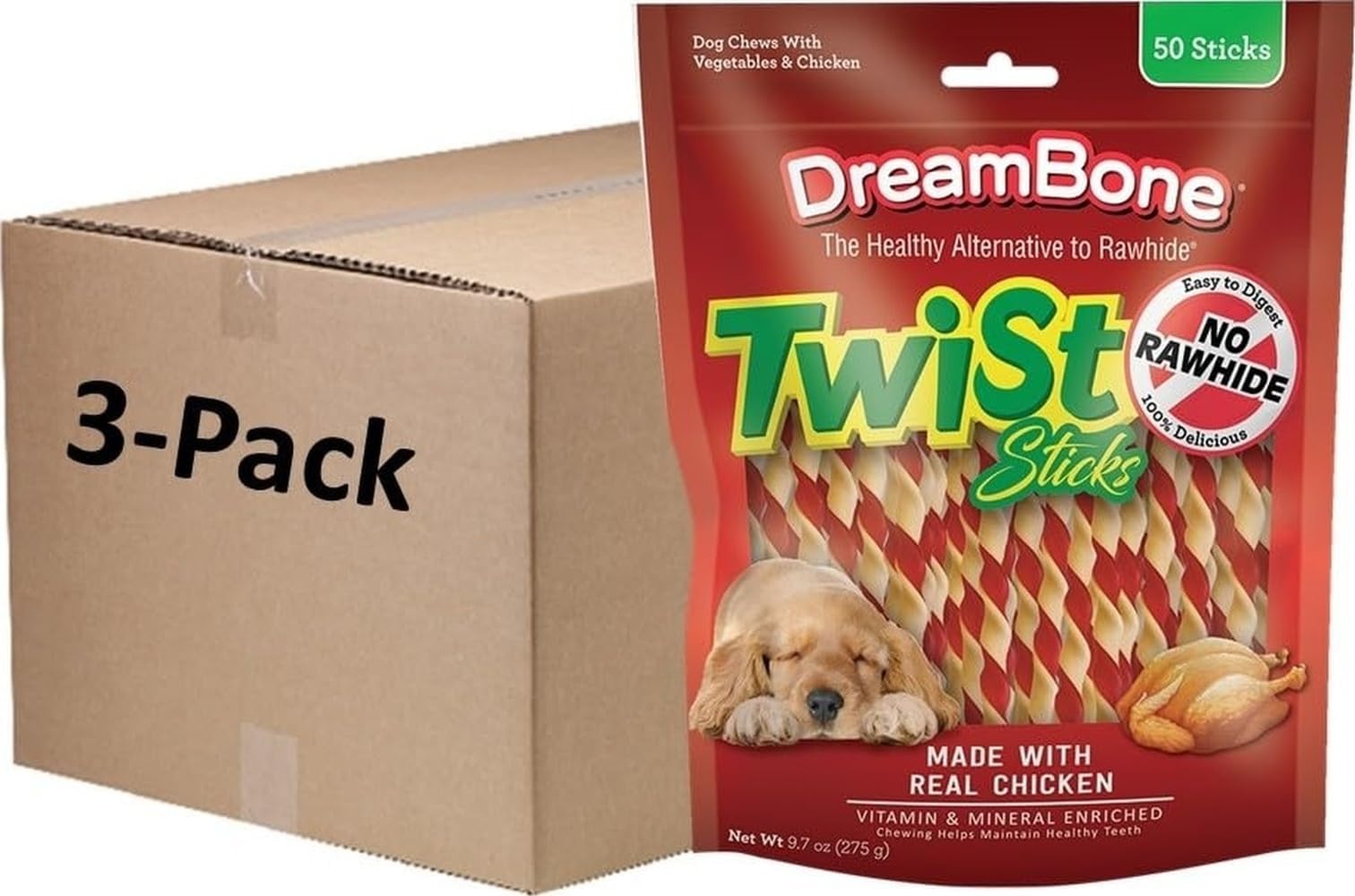 DreamBone Twist Sticks, Made with Real Chicken, Rawhide-Free Chews for Dogs, 50 Count (3 Pack)