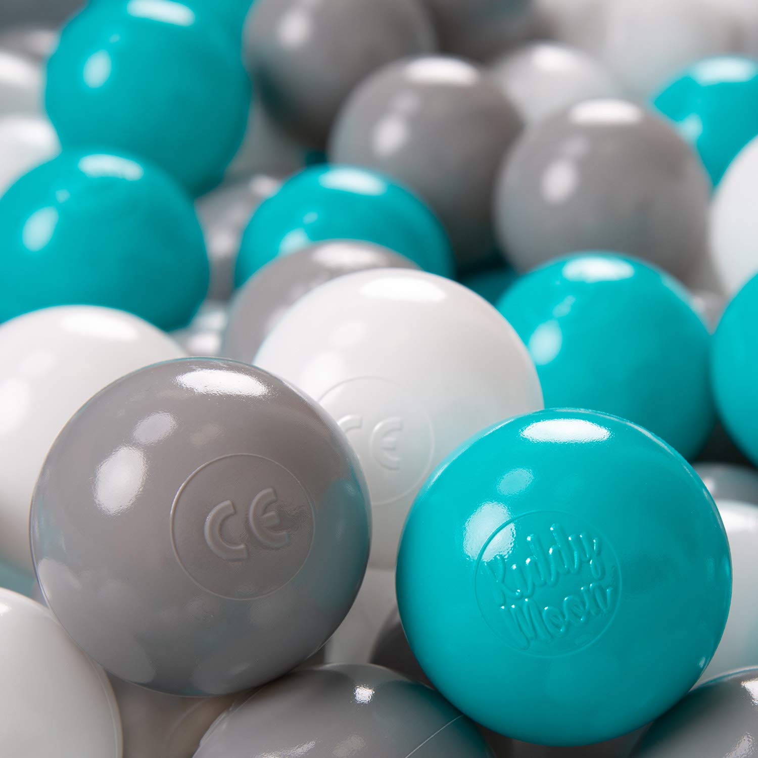 KiddyMoon Soft Plastic Play Balls For Children 300 Balls/6Cm-2.36In Colourful Made In EU, Grey/White/Turquoise — image 1