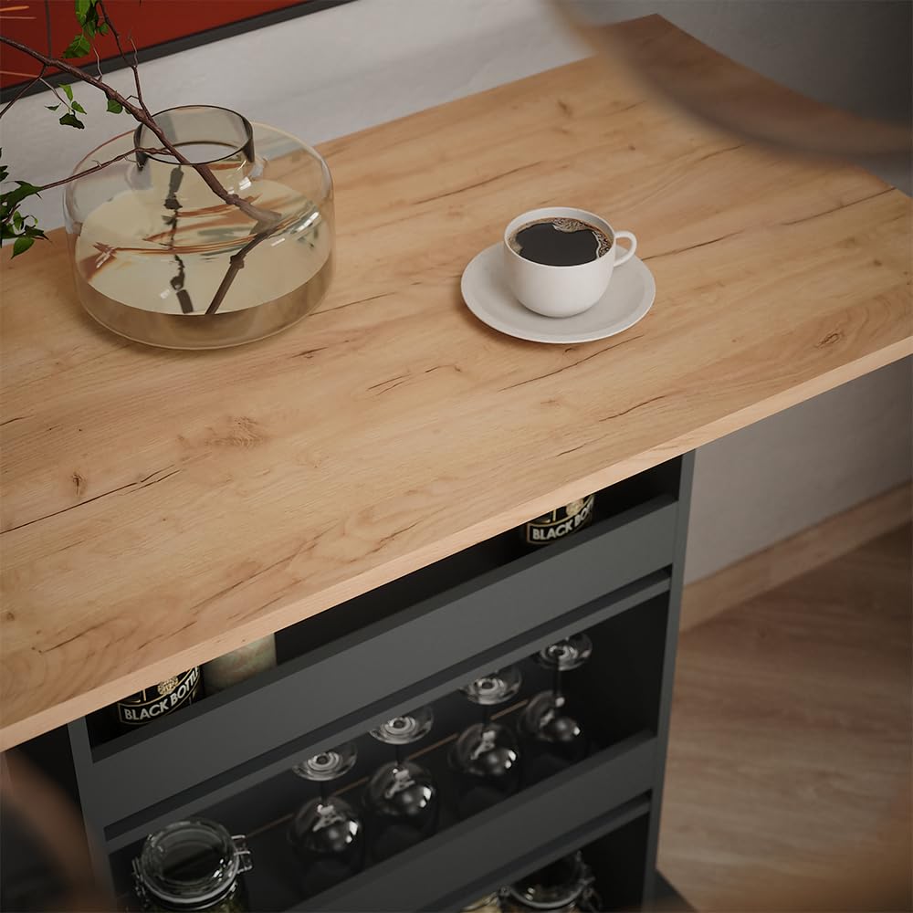Vicco Tavolo da bar Repose, Rovere dorato/antracite, 110 x 55 cm, con scaffale aperto per riporre utensili da cucina