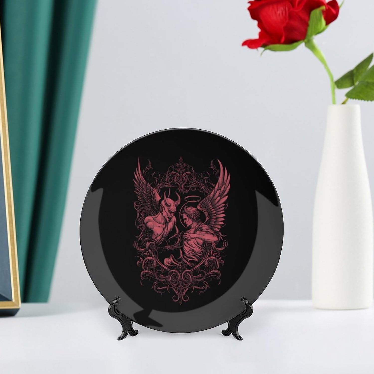 Dark Devil Angeled Decorative Plates for Display Ceramic Plate Tray with Stand Hanger Home Decor
