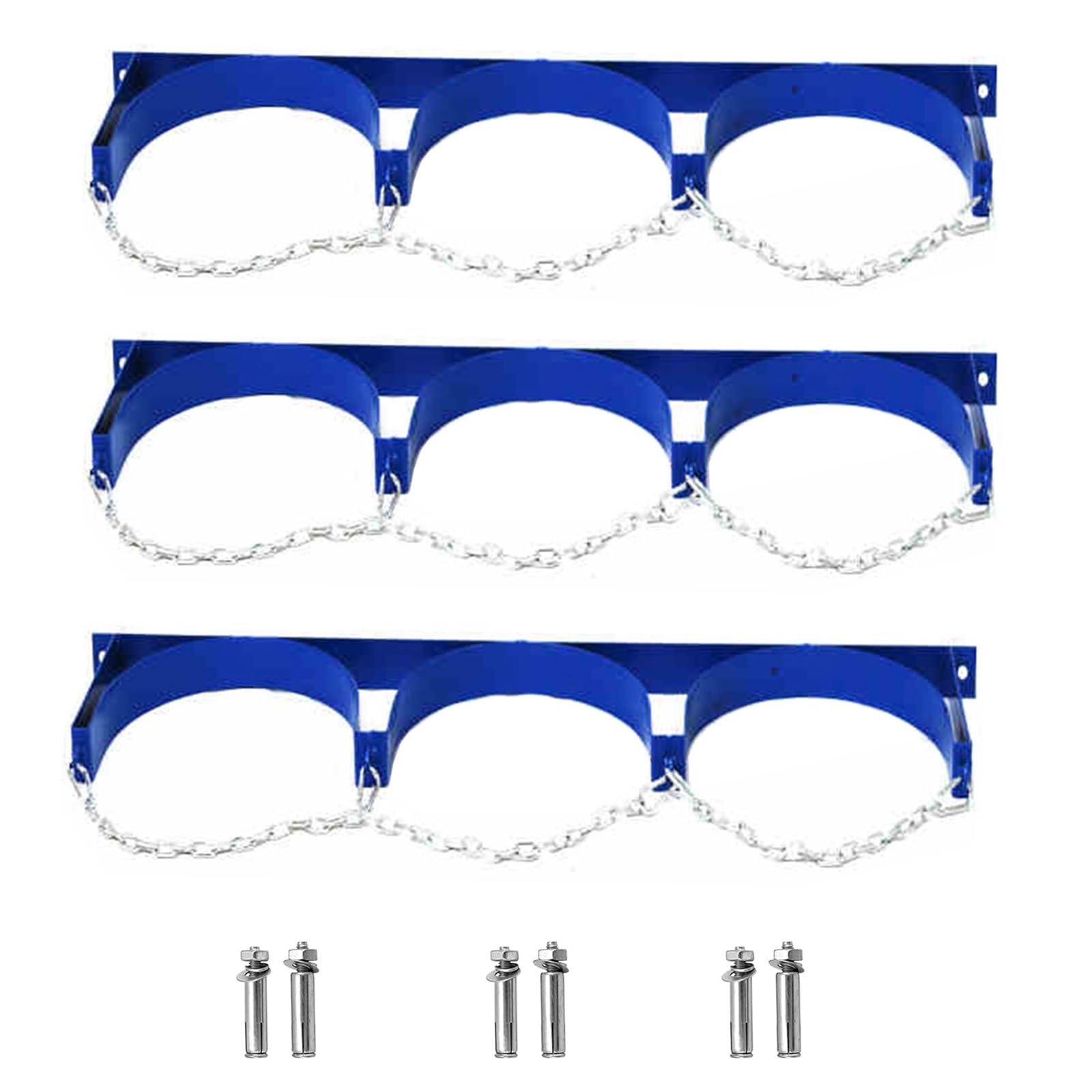 Genérico Clips de Seguridad para oxígeno y Soporte para Tanque de propano con Cadena de Seguridad - Estante de Pared para bombonas de Gas de 40 litros - Seguro y Duradero (3 Piezas, 95 cm)