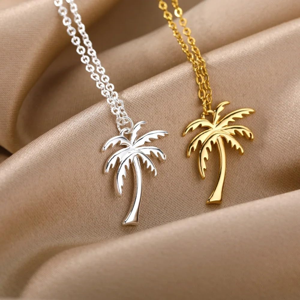 14K Yellow Gold Palm Tree Necklace For Women, 925 Sterling Silver Beach Wave Palm Tree Pendant Necklace Coconut Palm Tree Necklace, Palm Tree Necklaces For Women, Tropical Necklace, Palm Tree Pendant - Image 7
