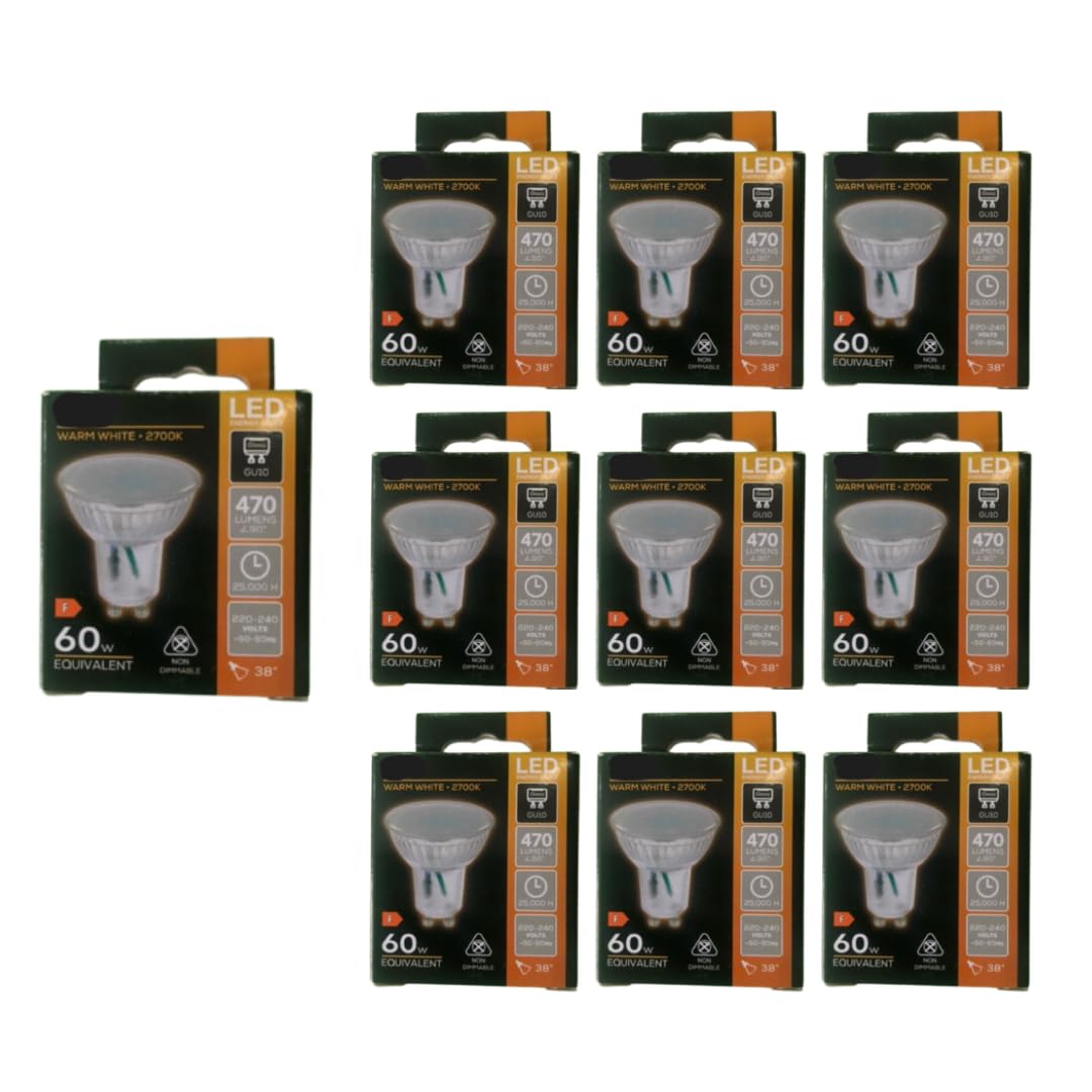 GU10 LED Light Bulbs 5.5W 2700K Warm White, Pack of 10
