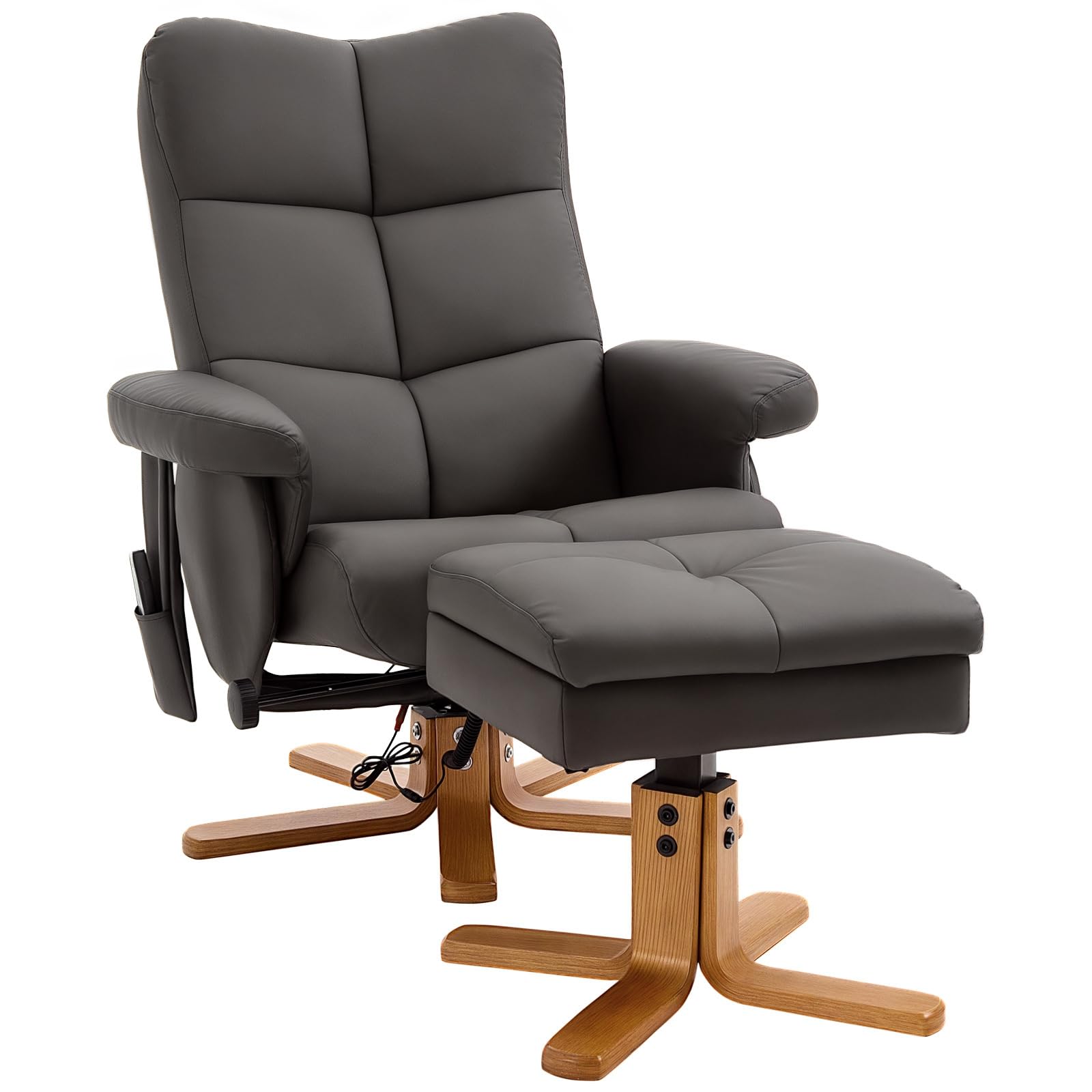 HOMCOM Relaxsessel mit Hocker 360° drehbarer Massagesessel Liegefunktion TV-Sessel Polyester Braun