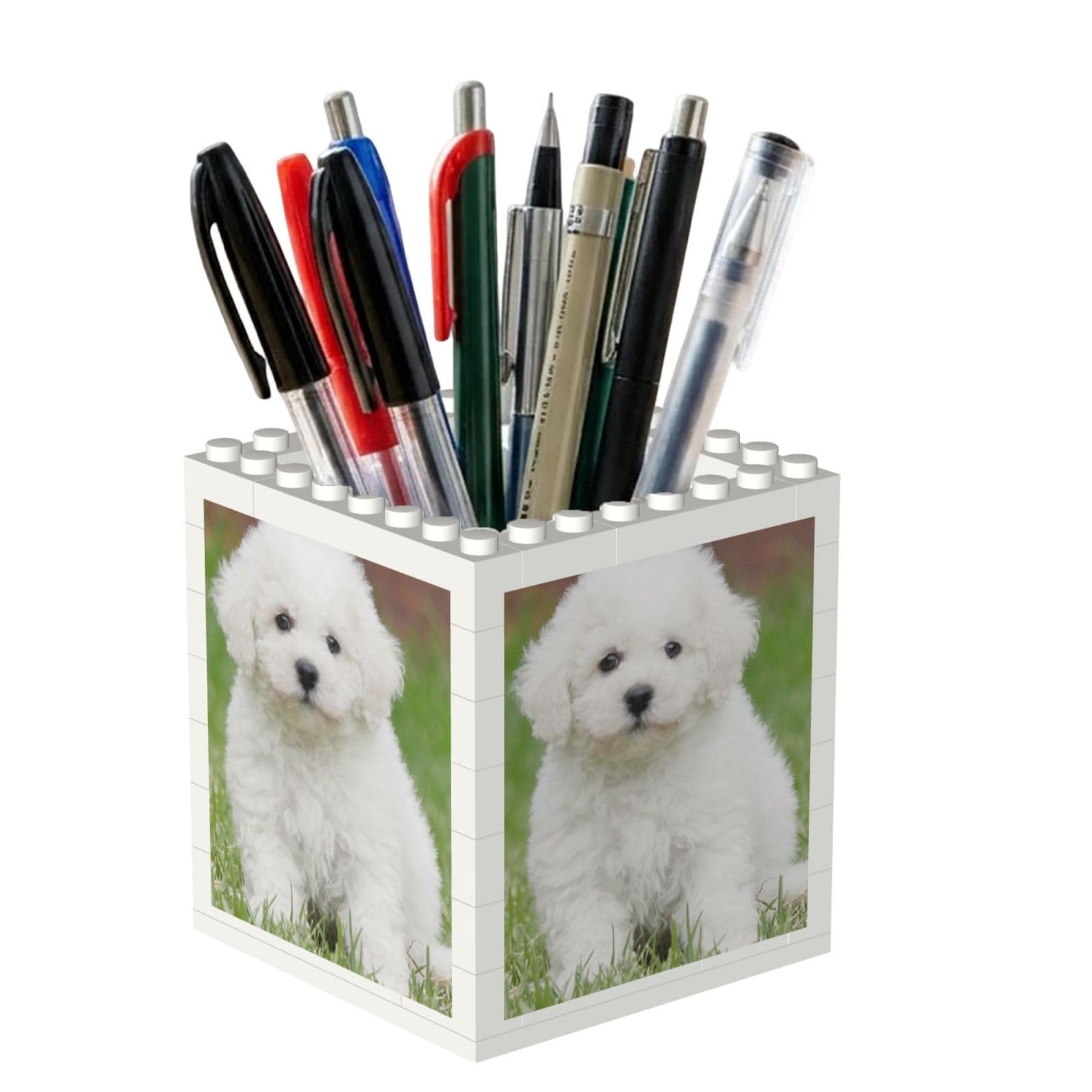 Poadnly Bichon Frise Dog Printed, Pen Pot Pencil Holder for Office Home School, Compact Desk Organiser for Office Stationery