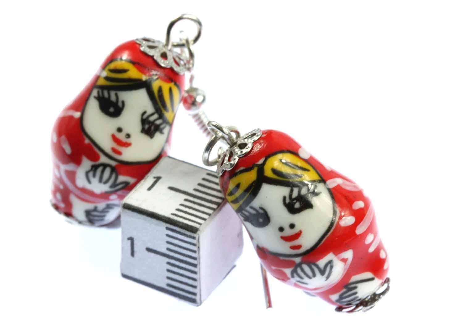 Matryoshka Earrings Miniblings Babuschka Russian Doll Porcelain Ceramic Red