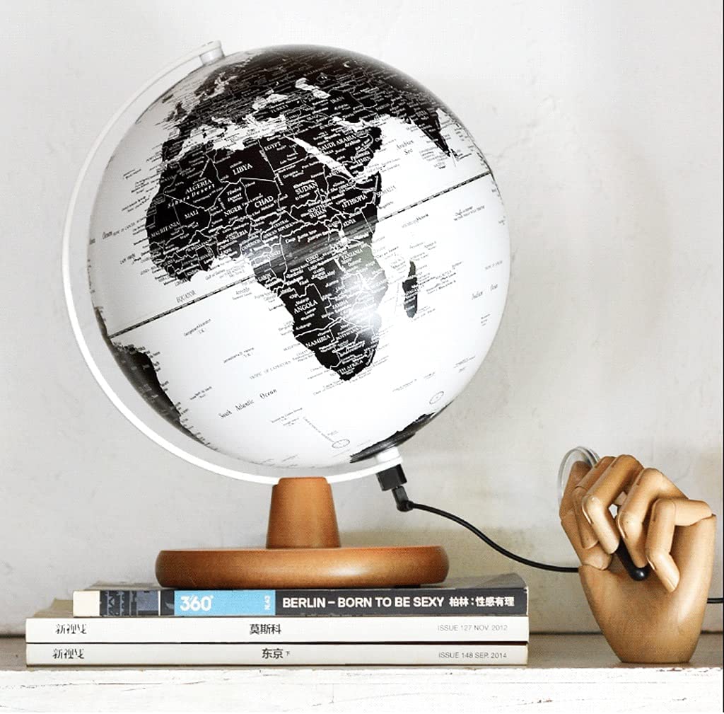 Globo terrestre, Globo Illuminato Nero Da 25 Cm/10 Pollici Con Supporto In Legno
