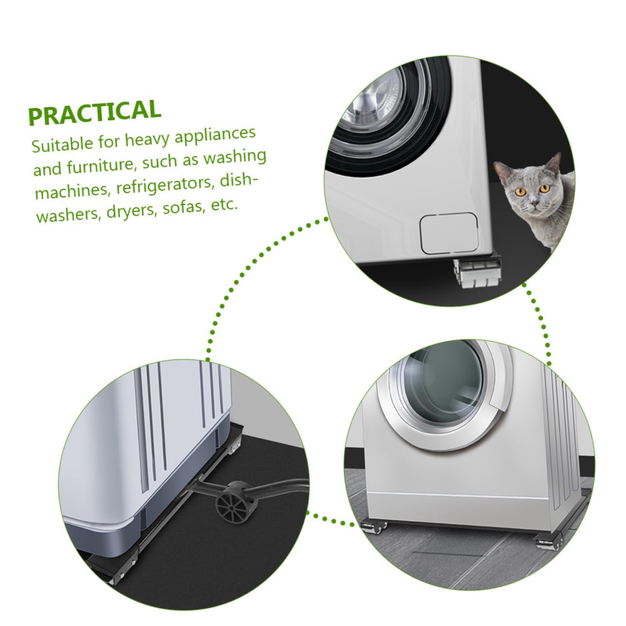 POPETPOP Plataforma Rodante para Electrodomésticos Ruedas, Base Antideslizante de Acero Inoxidable y Goma para Lavadora, Lavavajillas y Frigorífico