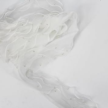2 Yards White Pearl Trim Organza Lace Ribbon Ruffles Beaded Lace Edge Trim Wedding Dress Bridal Ribbon Sew On Applique Cloth Bag Hat Dress Decoration White,2 Yards