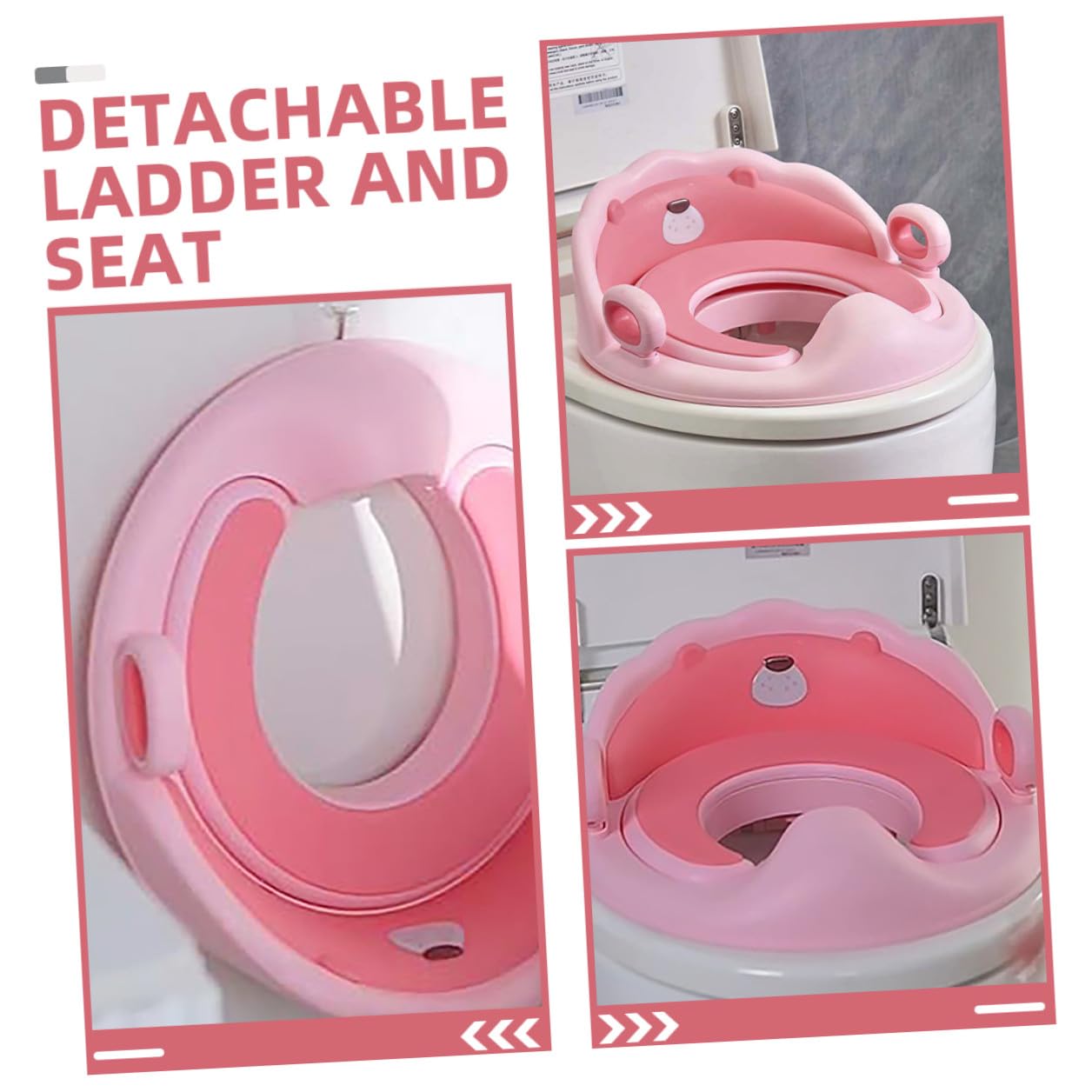 Abaodam Potty Training Seat with Soft TPE Cushion Anti-Slip Base Removable Ladder Cover Toilet Seat for Boys Cute Lion Design in Cherry Blossom Pink Easy to Maintain and Stable Fit