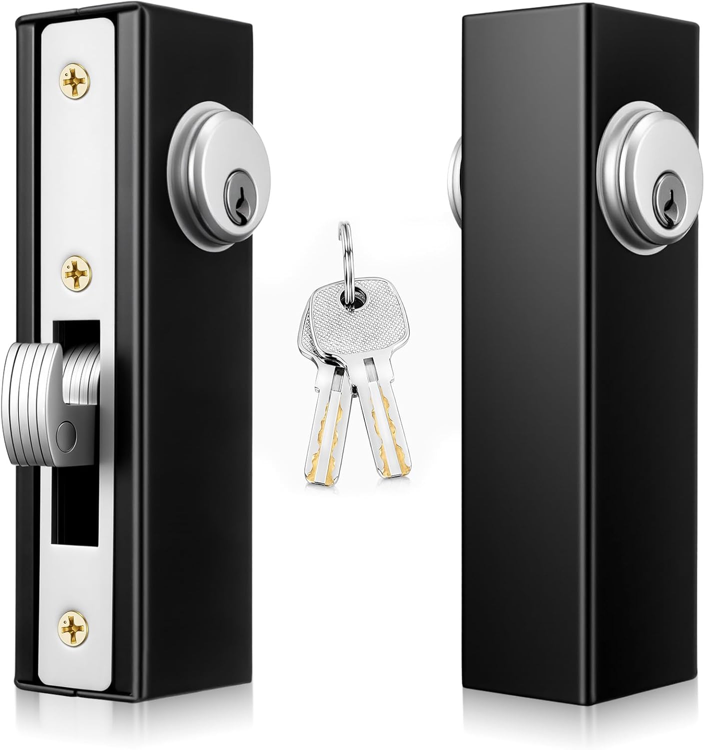 2 Pack Hook Bolt Mortise Lock Weldable Steel Hook Lock 1-1/8" Backset Keyed Sliding Gate Locks Metal Gates Locks Single Cylinder for Rolling Gate Sliding Door Commercial Residential