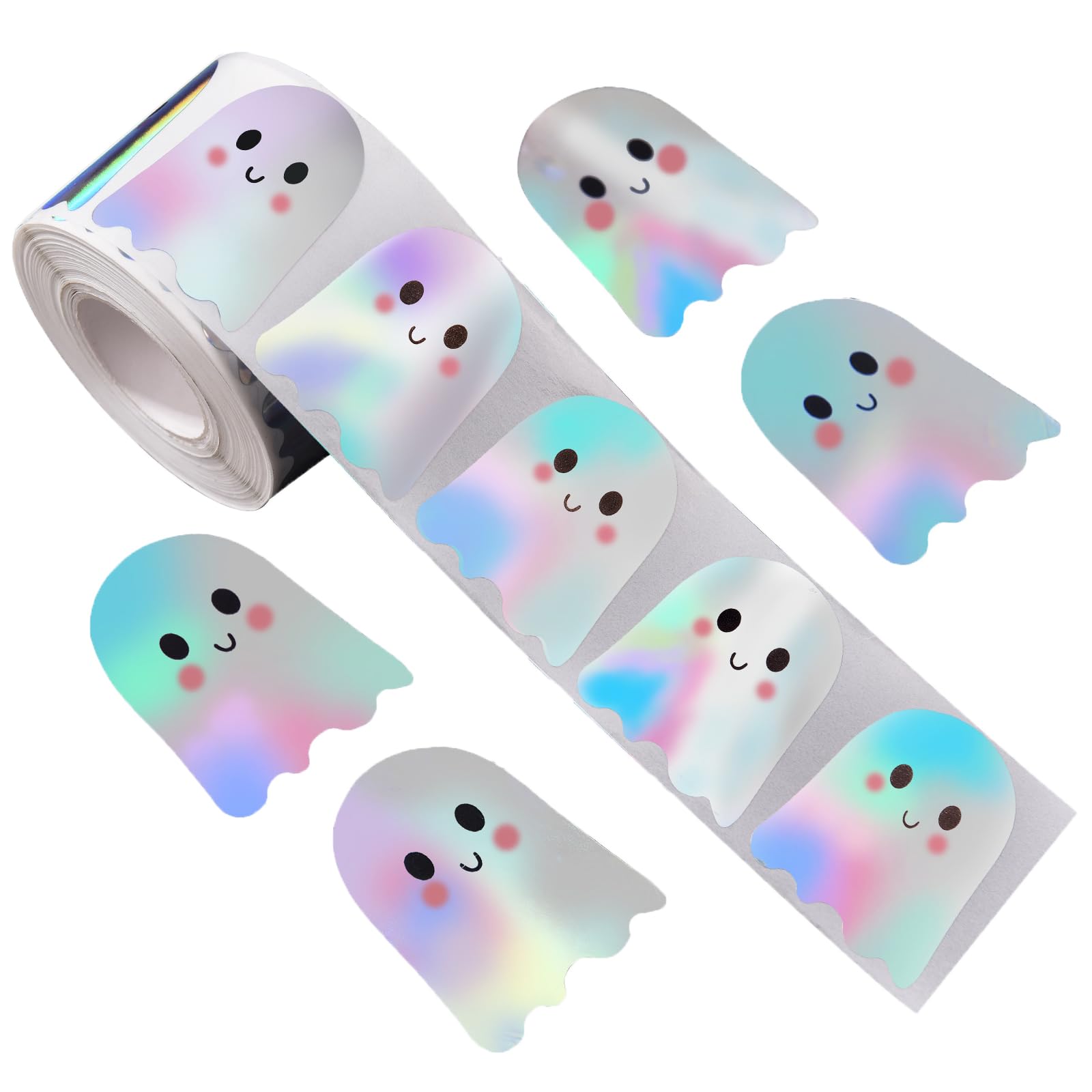 Photo 1 of 1000 Pcs Halloween Ghost Stickers - Holographic Rainbow, 1.5 Inch