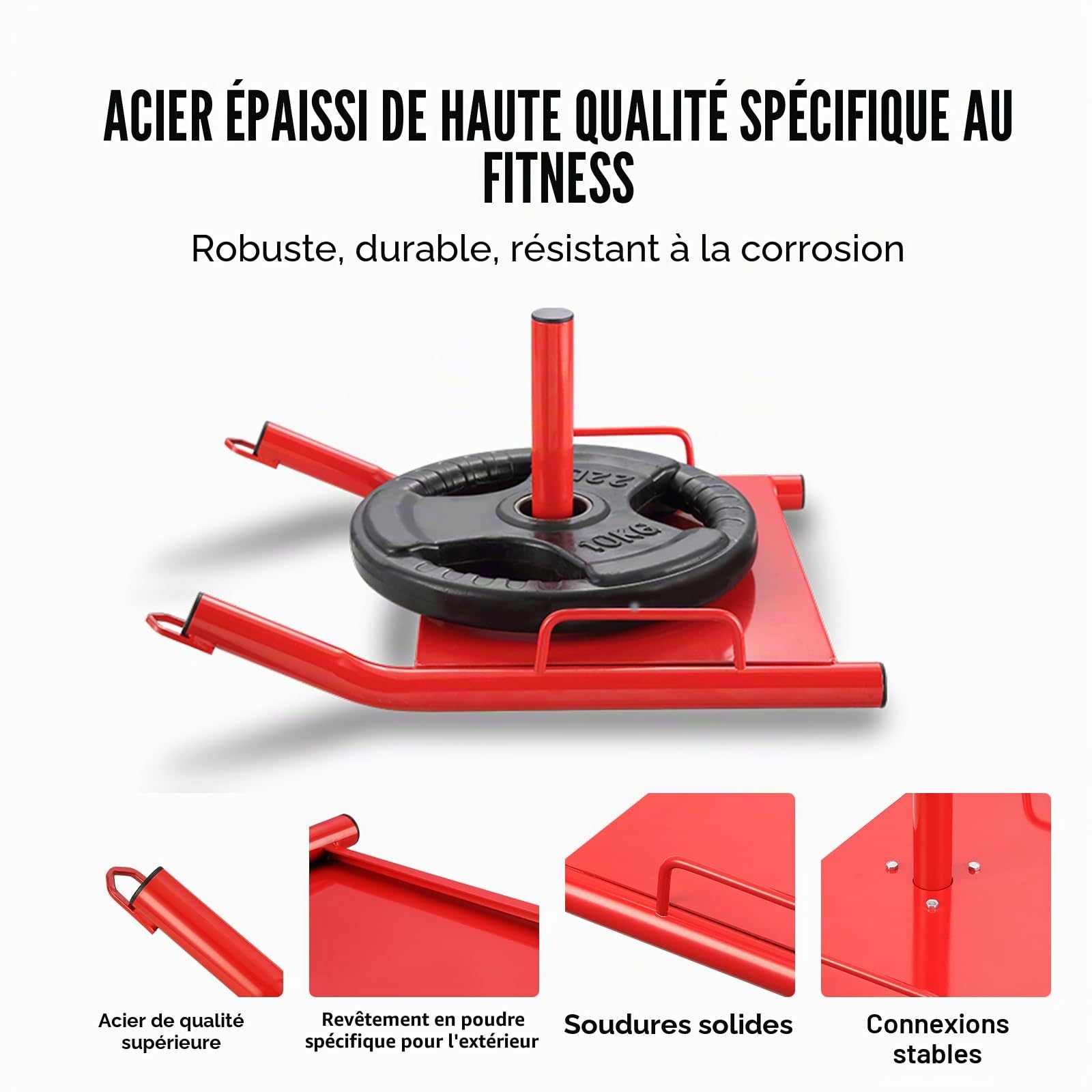 VEVOR Traineau de Puissance Traction, Luge de Force pour Fitness, Équipement d'Entraînement en Acier pour Exercices Athlétiques et Amélioration de la Vitesse, pour Plaque de Poids de 5 cm, Rouge