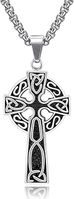 Mens Necklace Viking Celtic Irish Knot Serenity Prayer Pendant Crucifix Men Jewelry with Black Genuine Leather Cord ChainCeltic Collection-1,First Communion Gifts for Boys