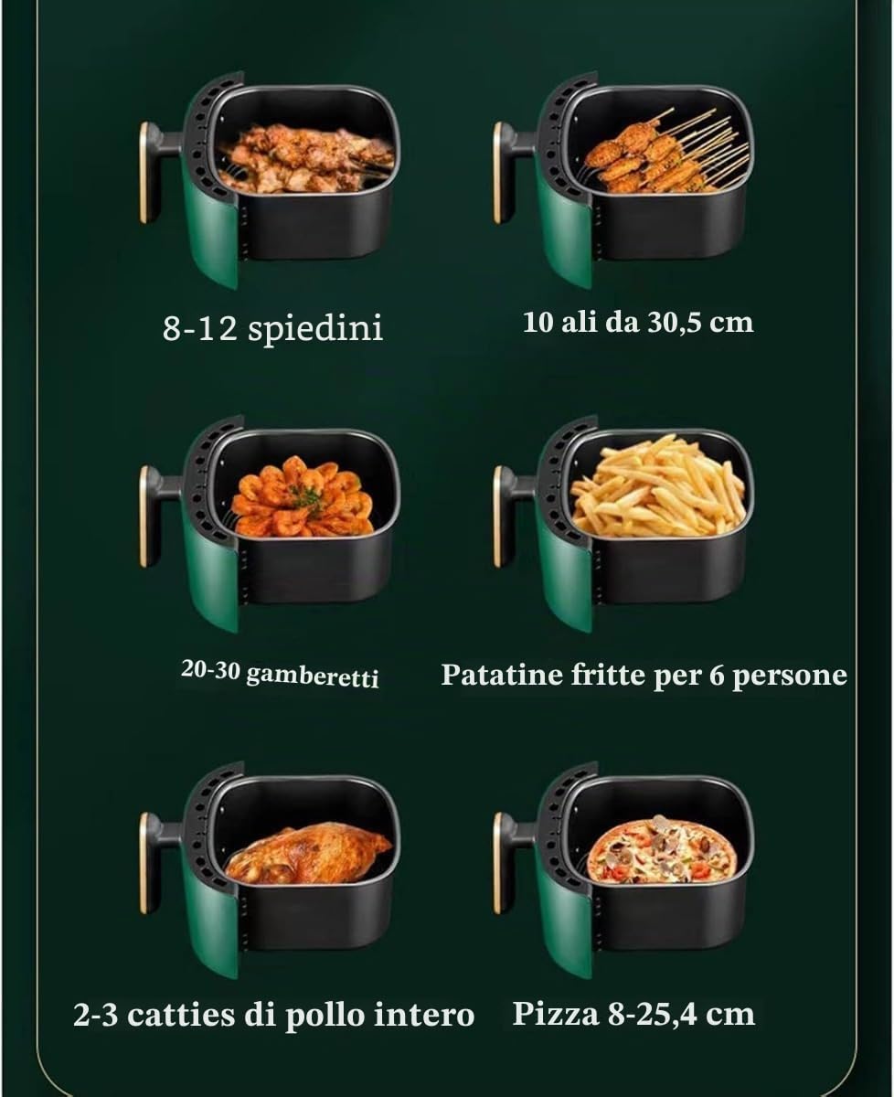 Friggitrice ad Aria 8 Litri Digitale 2400W – Touchscreen, Programmi Preimpostati, Cottura Senza Olio, Acciaio Inox, Antiaderente, Cestello Lavabile in Lavastoviglie