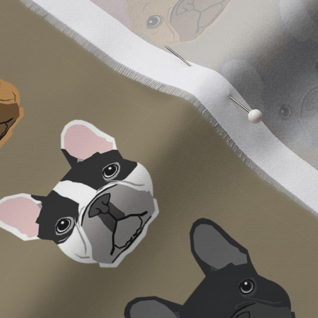 Spoonflower Fabric - French Bulldog, Dogs, Pet, Puppy, Frenchies, Frenchie, Dog, Brown Printed on Organic Cotton Sateen Fabric by The Yard - Sewing Quilting Apparel Home Decor