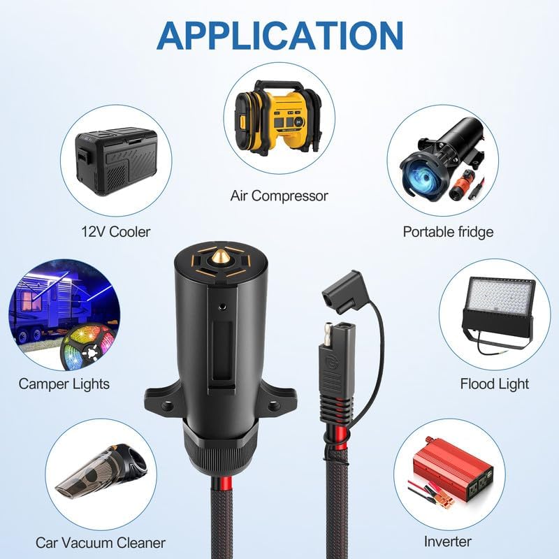 7 Way Trailer Plug to SAE Power Cable,(10AWG1.5Ft)7Pin Power Access,7-Way Blade to 2Pin SAE 12V Charger Source,7PoleTrailer Plug Charging Cord for RV Truck,Air Compressor,Portable Cooler,LED Pod Light