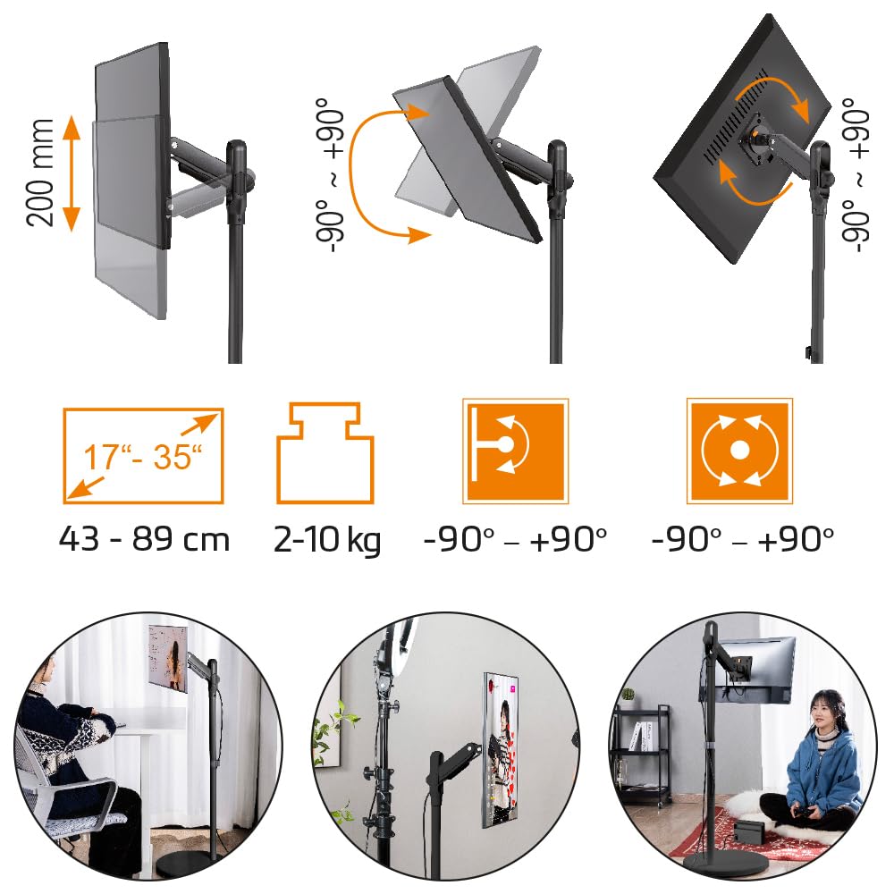 mywall HT34L Support TV pour écrans Plats de 17 à 35 avec Hauteur réglable et système de Suspension Charge maximale 2 à 10 kg