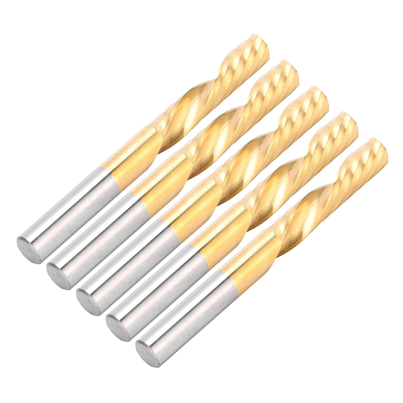 5 piezas de fresas en espiral de acero de alta velocidad, juego de fresas de extremo CNC para aluminio, latón y cobre, fresa revestida de titanio de 6 mm de diámetro con longitud