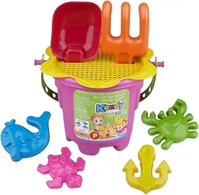 Kit Baldinho De Praia Infantil Com Pá E Rastelo E 7 Acessórios Para Areia Para Atividades De Verão Cores Variadas 18x16 cm