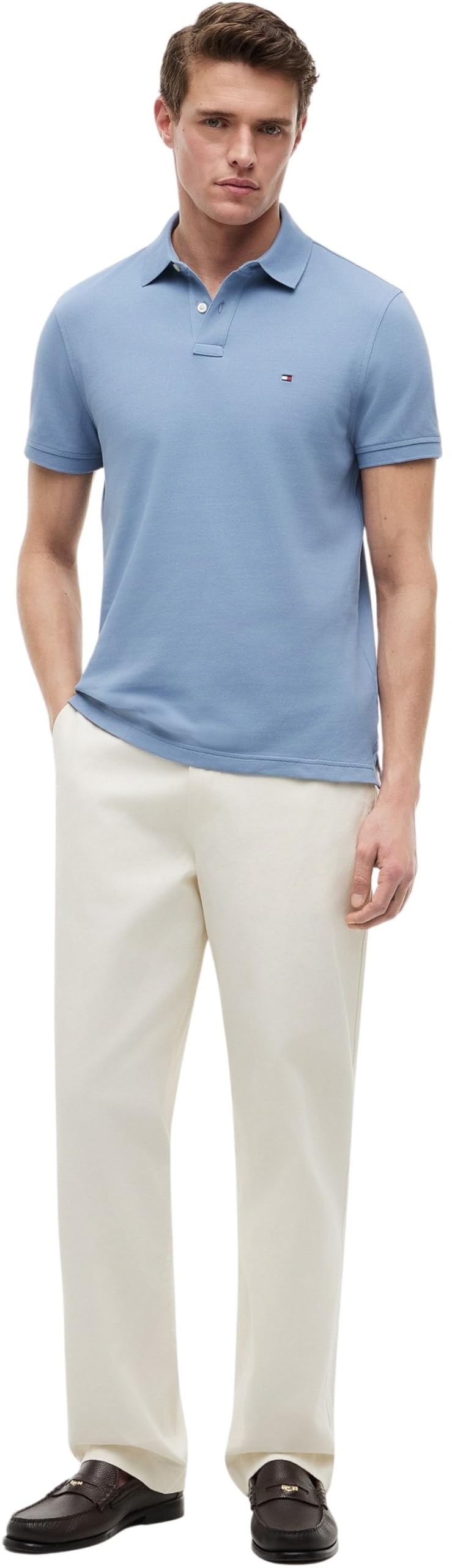 Tommy Hilfiger Męska koszulka polo z krótkim rękawem o regularnym kroju z zapięciem na guziki, Niebieski (Brisk Blue), M