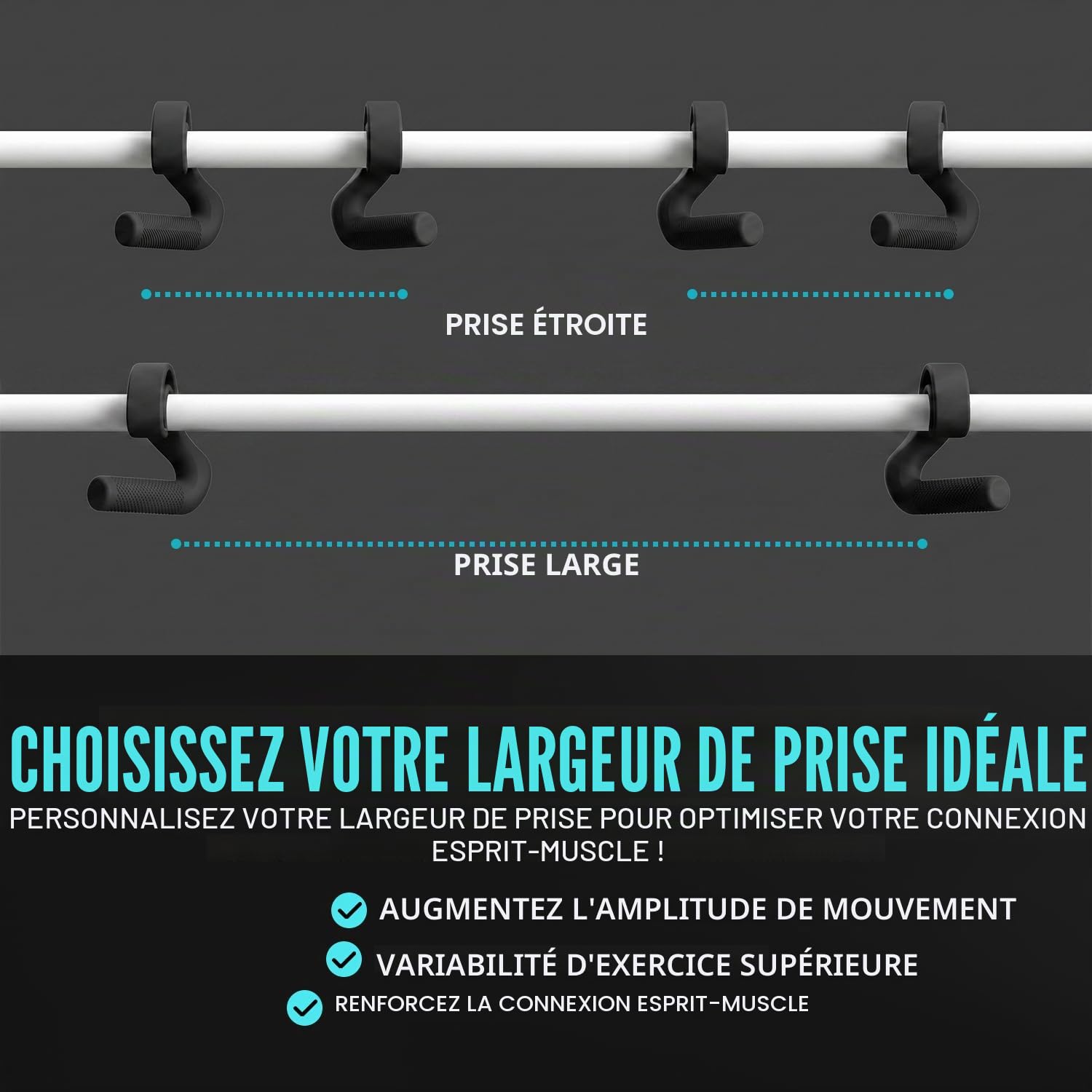 Kensui Swissies45 Poignée coudée pour barre de traction, haltères et bandes de résistance