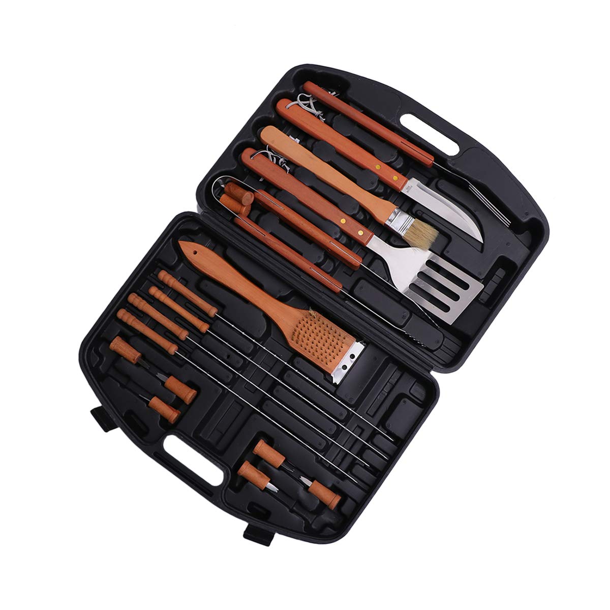 Yardwe - Set di attrezzi per barbecue, in acciaio INOX, con valigetta in plastica, 18 pezzi
