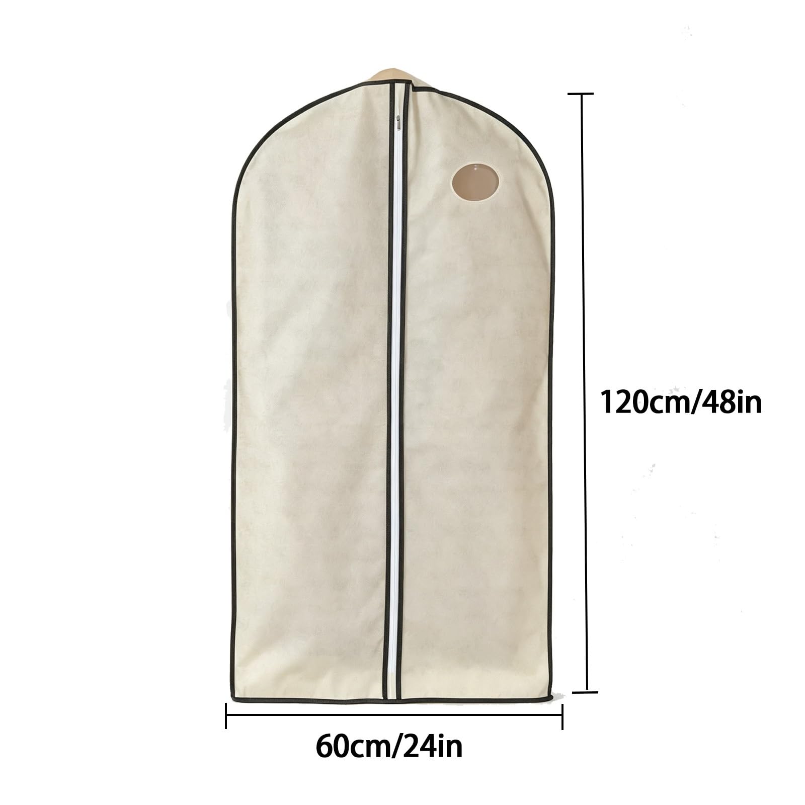 Fundas Ropa Porta Trajes, Vestidos Piel Resistente al Polvo y Transpirable | Tela Suave, a Prueba, con Cremallera Reforzada de Fácil Deslizamiento y Ventana Transparent(Beige,24in*48in/60cm*120cm)