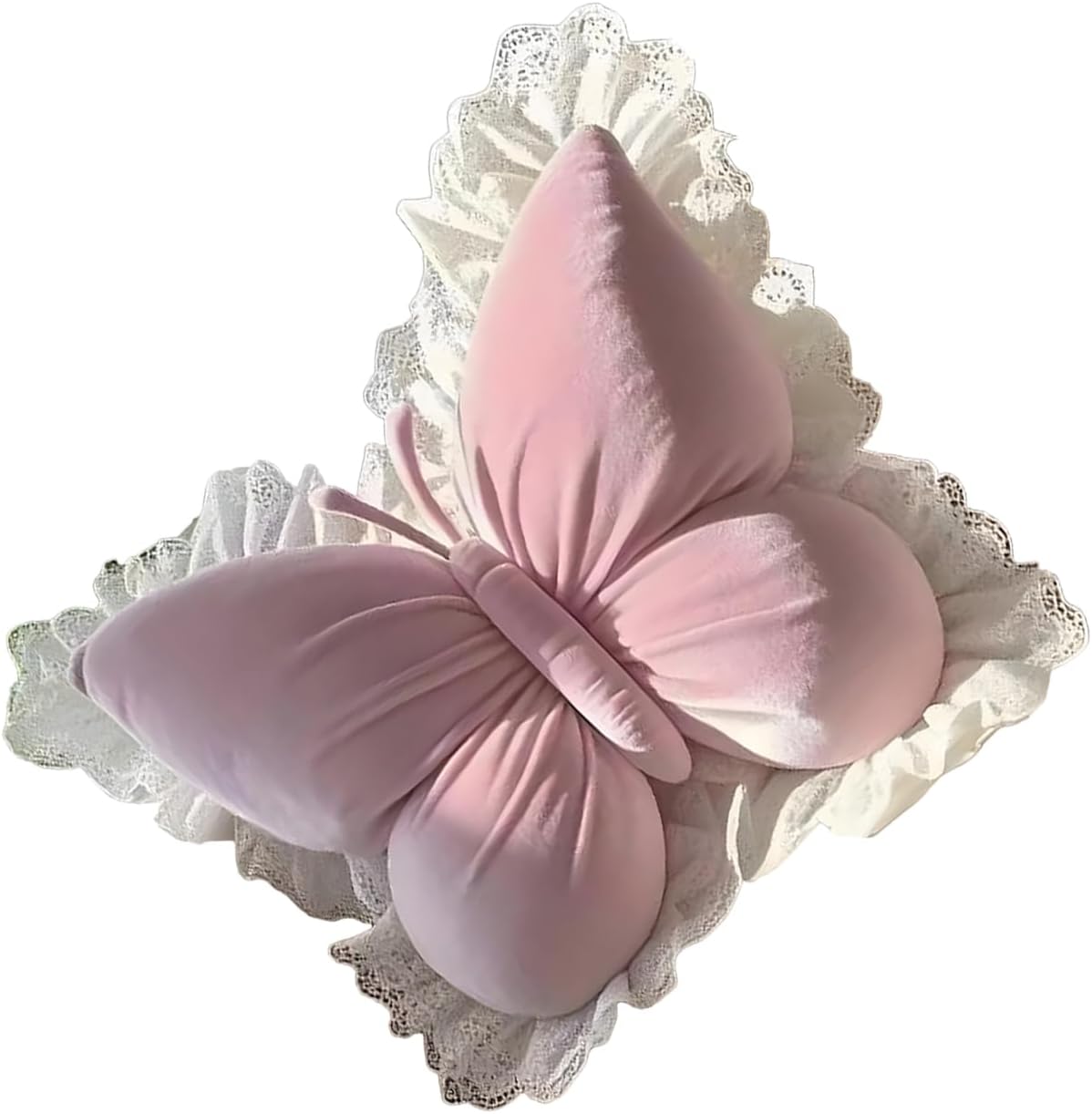 Butterfly Shaped Throw Pillow - Soft Seating Cushion with Lace Trim,Butterfly Stuffed Seat Cushion Pad - for Birthday Christmas Stocking Stuffers Sofa Bed Couch Desk Girls Kids Adults