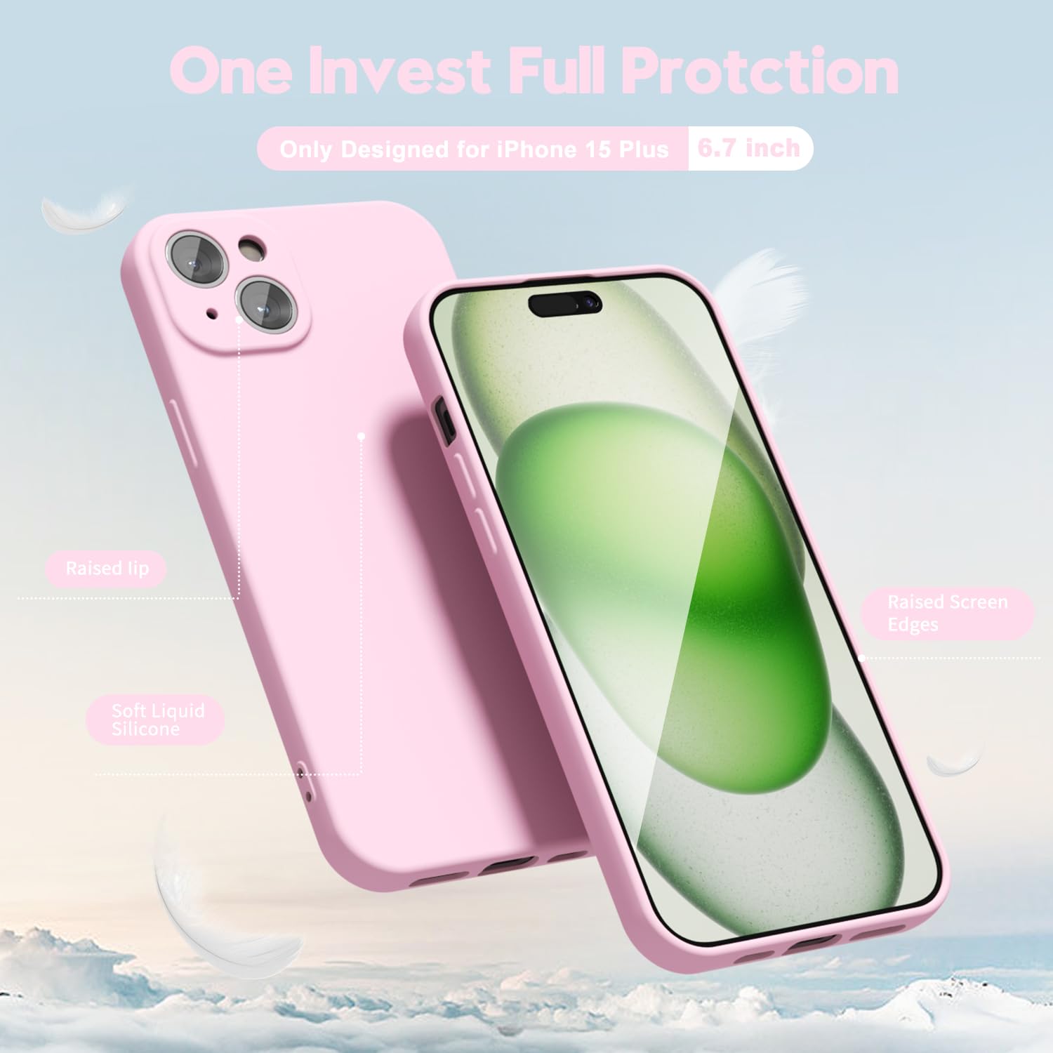 oakxco for iPhone 16 Pro Max Case Liquid Silicone, Soft Rubber Gel Elegant Aesthetic Basic Simple Cover, Cute Thin Slim TPU Matte Solid Color Plain Smooth Case for Women Girl, Light Pink — view 977
