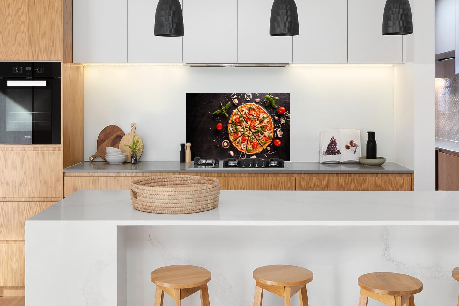 KitchenYeah© Paraschizzi Cucina Alluminio Pannello Dietro Piano Cottura | 100x65 cm - Fornelli a Gas Paraspruzzi Pizza - Verdura - Erbe - Cucina - Industriale