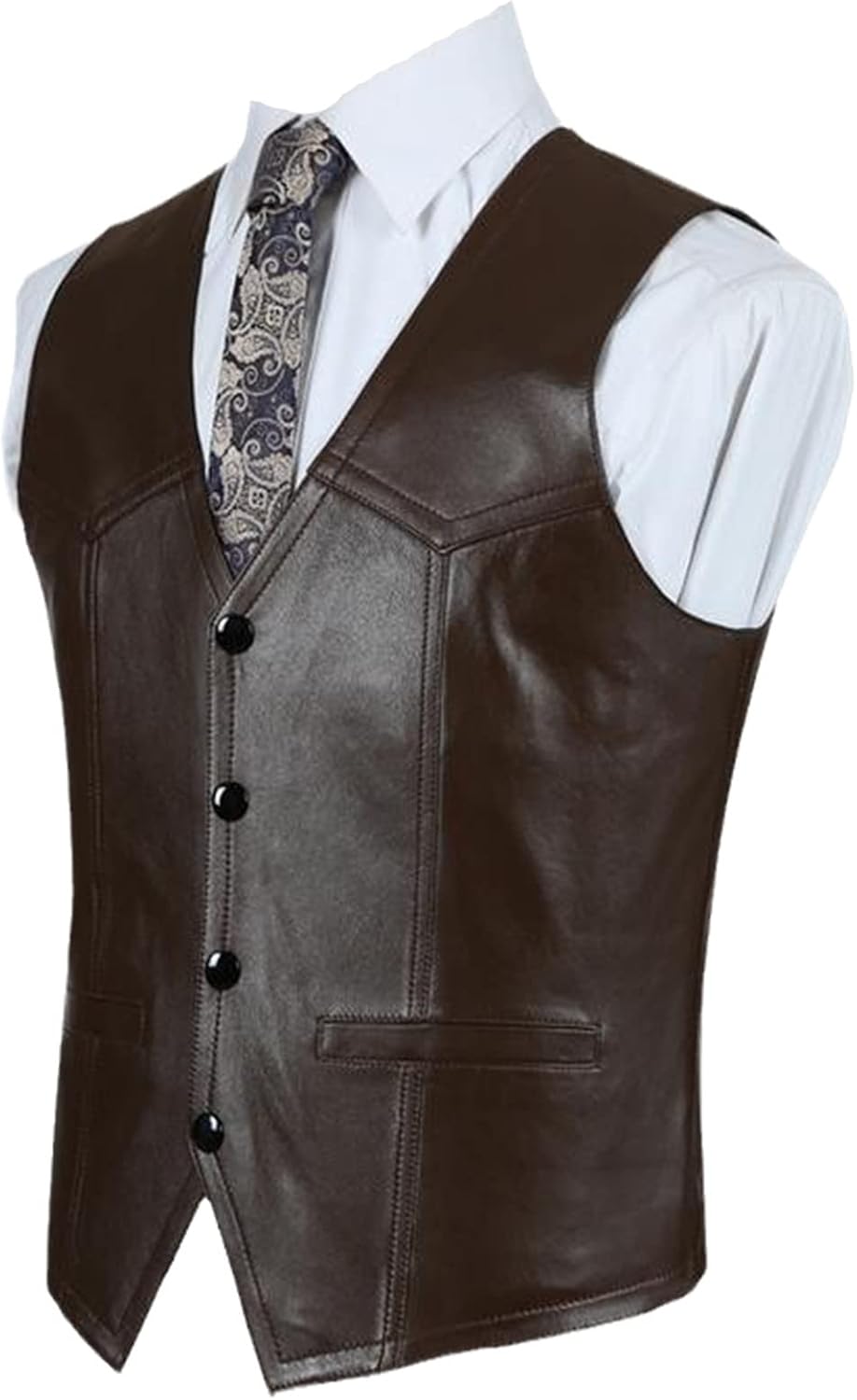 Men's Slim Fit Leather Vest Casual Business Suit Sheepskin Leather Vest Top