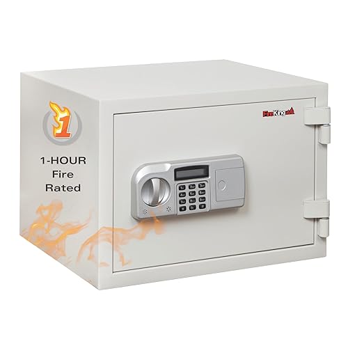 FireKing KF08121WHE (FIRKF08121WHE) Caja de seguridad contra agua e incendios de una hora, 0.53 pies cúbicos, 16-12 x 14 x 11-34, color blanco.,
