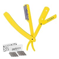 Vista 7 de GRAVITY RAZORS Kit profesional de maquinilla de afeitar recta, ultra exposición, incluye 10 cuchillas premium, 0.079 in expuestas, algodón de azúcar