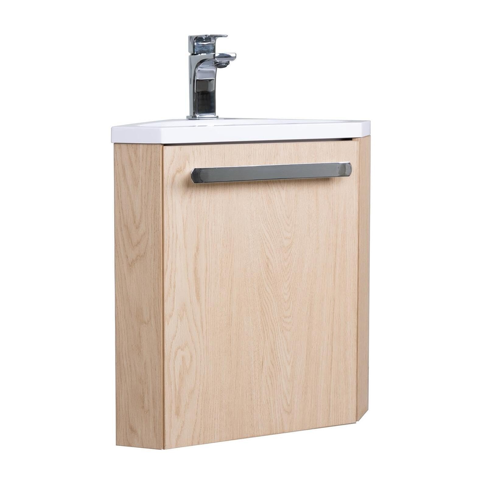 MOB-IN Meuble Lave-Mains SKINO décor chêne avec Vasque Blanche + Robinet chromé