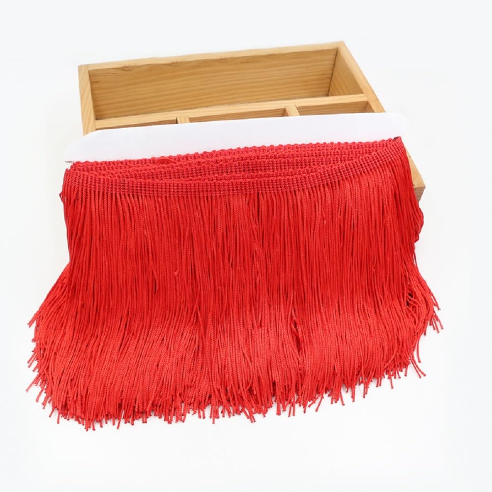 Yalulu 10 Meters Chainette Fringe Trim Lace Tassel, 15cm Wide Fringe Trim Ribbon for DIY Latin Dress Clothes Accessories (Red)