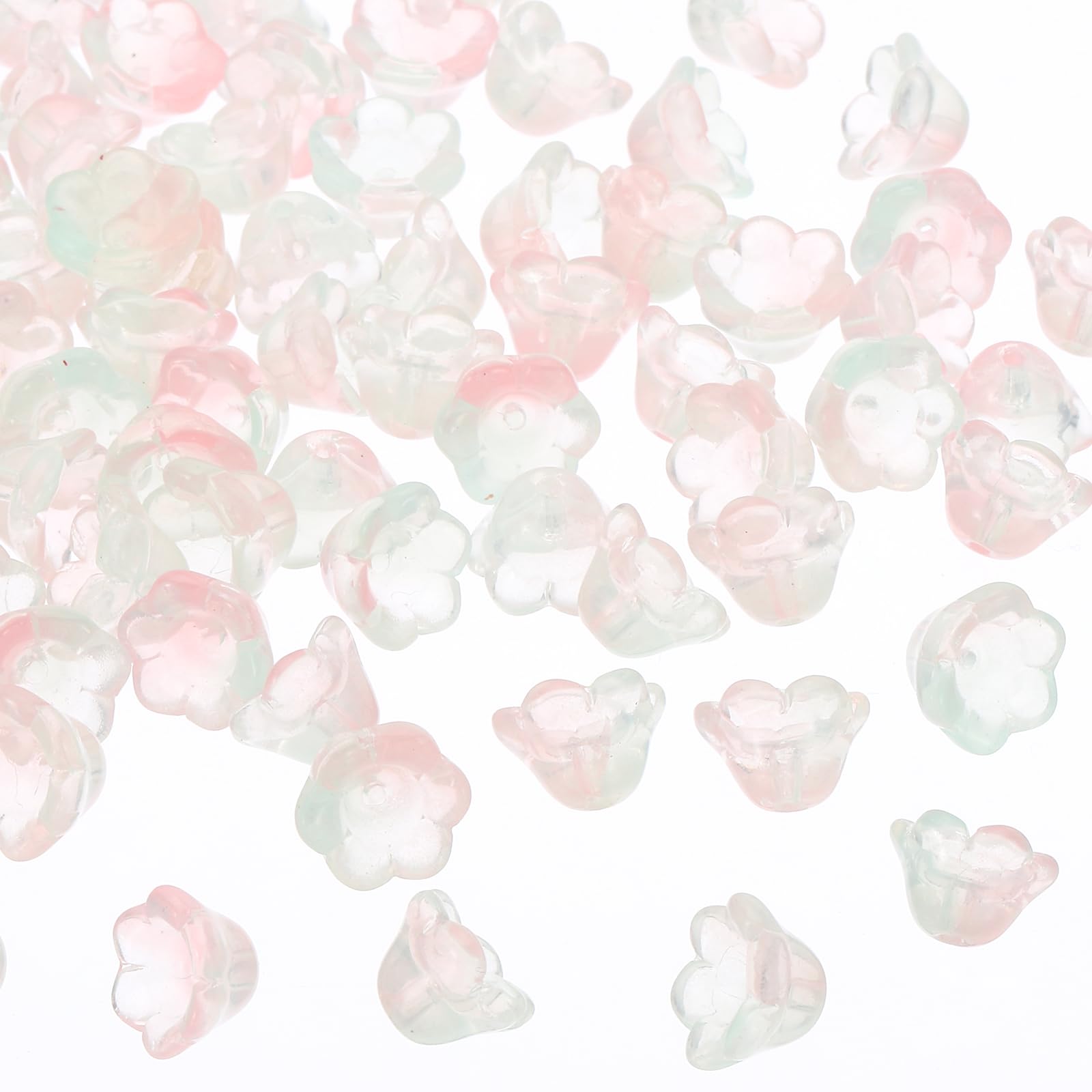 PATIKIL Glass Trumpet Flower Beads, 200 Pcs Gradient Flower Bead Charm for DIY Craft Decorations Pink, Green