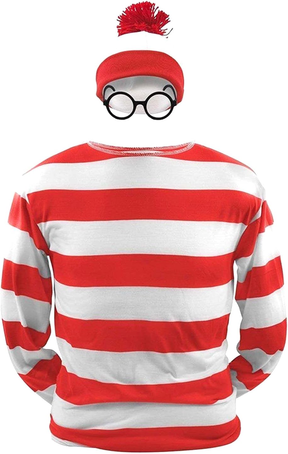 Boomtrader Men's Waldo Red and White Striped Shirt Women's Wally Halloween Cosplay Costume Set