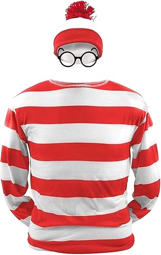 Boomtrader - Conjunto de disfraz de Halloween para hombre, diseño de rayas, color rojo y blanco., M, Masculino