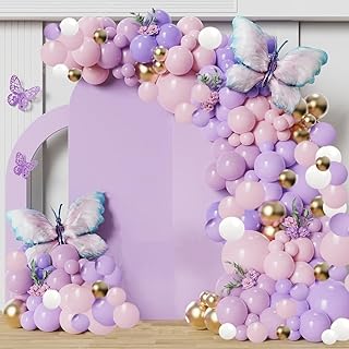 152PCS Butterfly Balloon Arch Kit Pastel Balloon Garland Kit Butterfly Birthday Balloon for Girl Woman Baby Shower Wedding Birthday Party Decorations