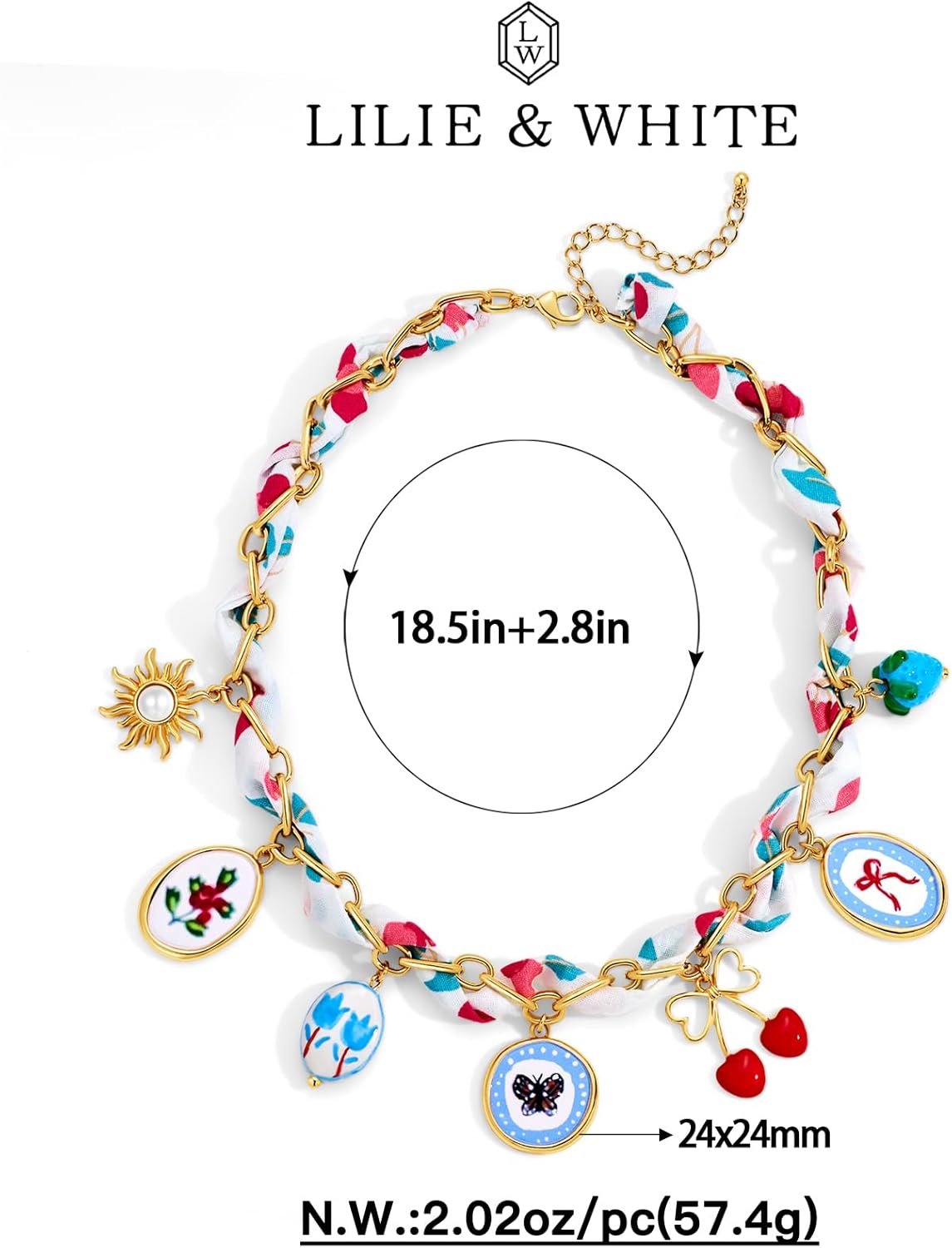 LILIE&WHITE Gold Charms Necklace for Women Bandana Necklace with Colorful Charms Necklaces Beach Jewelry Gift - Image 6