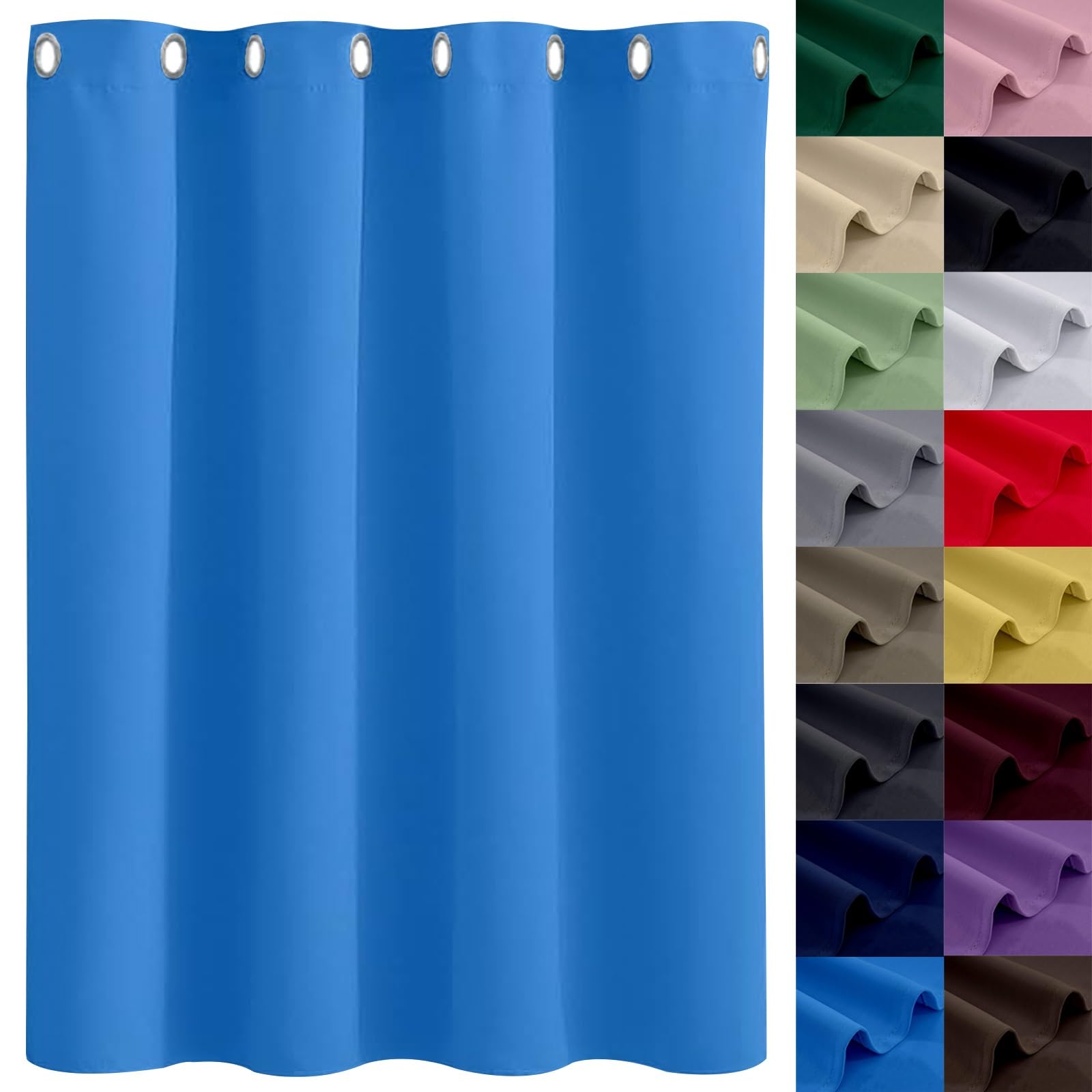 GAIFNAG Blackout Pencil Pleat Curtains 140 x 160 cm Insulated Energy Efficiency Eyelet, Multiple Size and Colour Long Curtain Thermal Insulated Door Curtain for Bedroom, Kitchen, Nursery, Sky Blue
