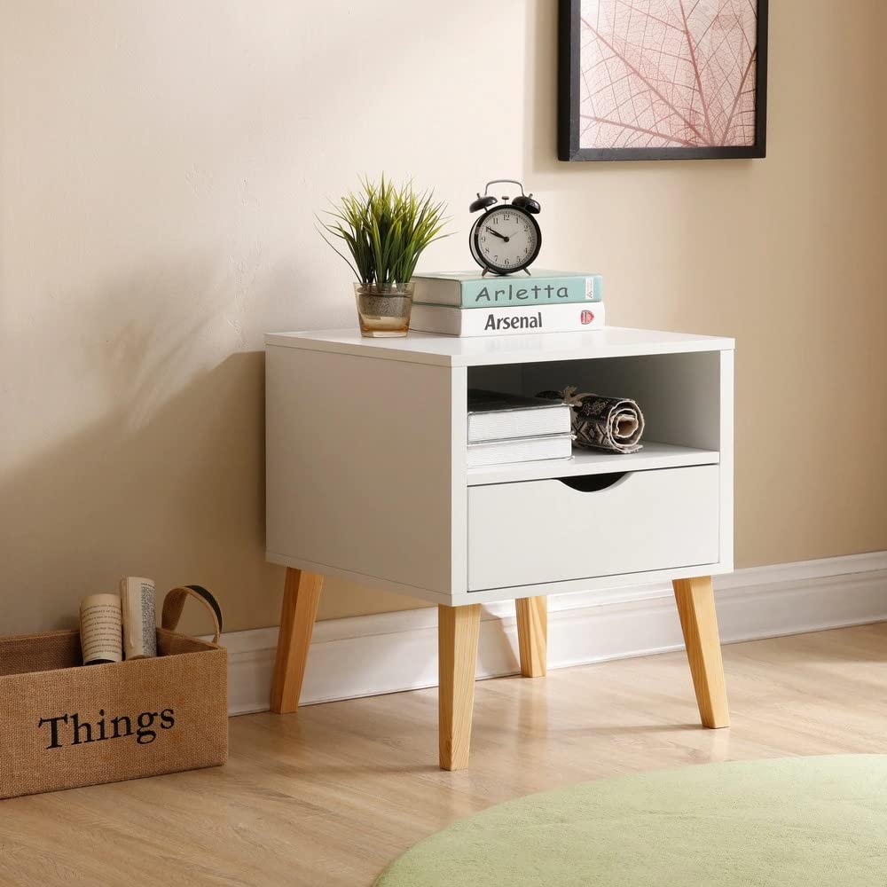 CROWN ART SHOPPEE Modern Night Stand End Table Bedside Table & Living Room-White-image-28