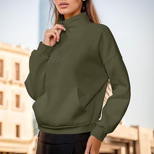 Miniatura 2 de SNKSDGM Sudadera de manga larga para mujer, cuello redondo, suave, media cremallera, ropa de gran tamaño, moda de otoño e invierno 2023