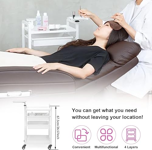 Miniatura 3 de Carrito organizador de pestañas de belleza, carrito esteticista, carrito utilitario para salón, spa, carrito rodante con ruedas, bandeja de