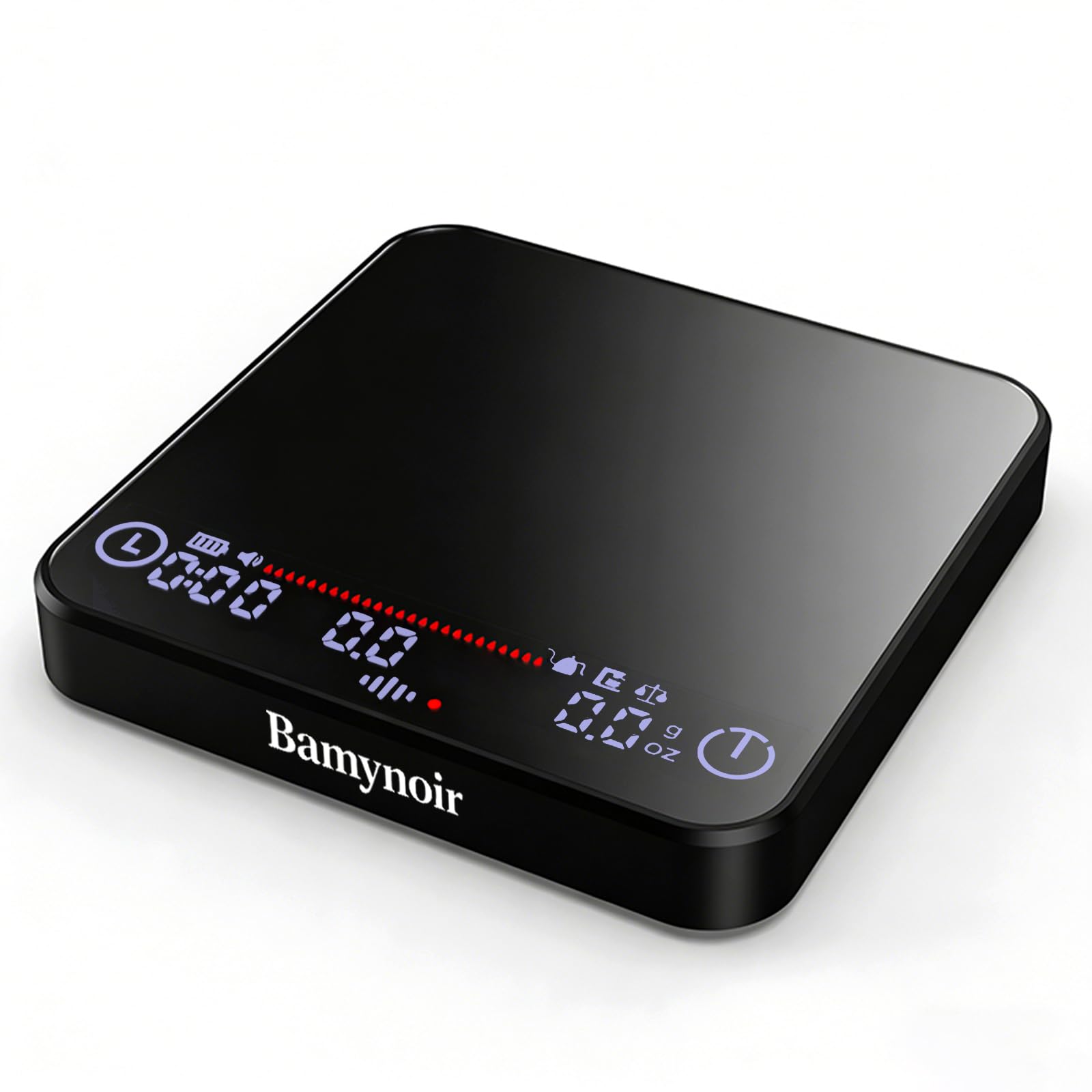 Mini-Kaffeewaage mit Timer, wiederaufladbare Espresso-Skala und Durchflussanzeige, 2 kg/0,1 g, automatische Tare, LED-Display, zum Übergießen, Tropfkaffee, Espresso, Silikonabdeckung (schwarz