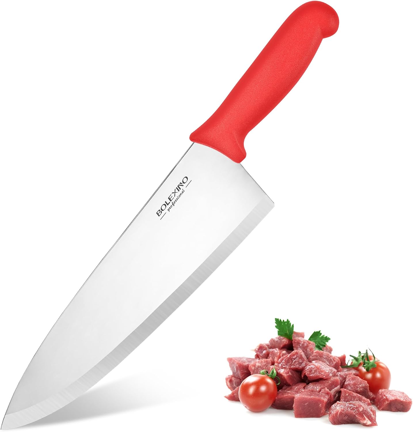 10" Professional Chef Knife, High Carbon Steel, Ergonomic (Red)